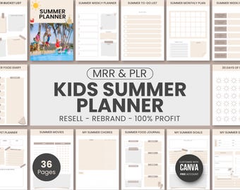 Kids Summer Planner Digital Download, Summer Kids Chore Chart, Summer Calendar, Summer Bucket List, Summer Checklist, Canva Template
