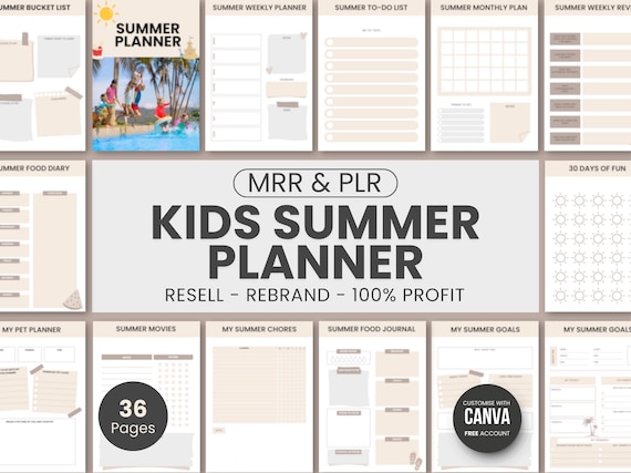 Kids Summer Planner Digital Download, Summer Kids Chore Chart, Summer Calendar, Summer Bucket List, Summer Checklist, Canva Template