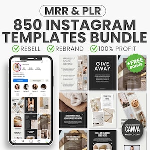 850 Instagram Templates Bundle, Social Media Template Bundle,  PLR Instagram Posts, Canva Instagram Template, Instagram Post MRR PLR