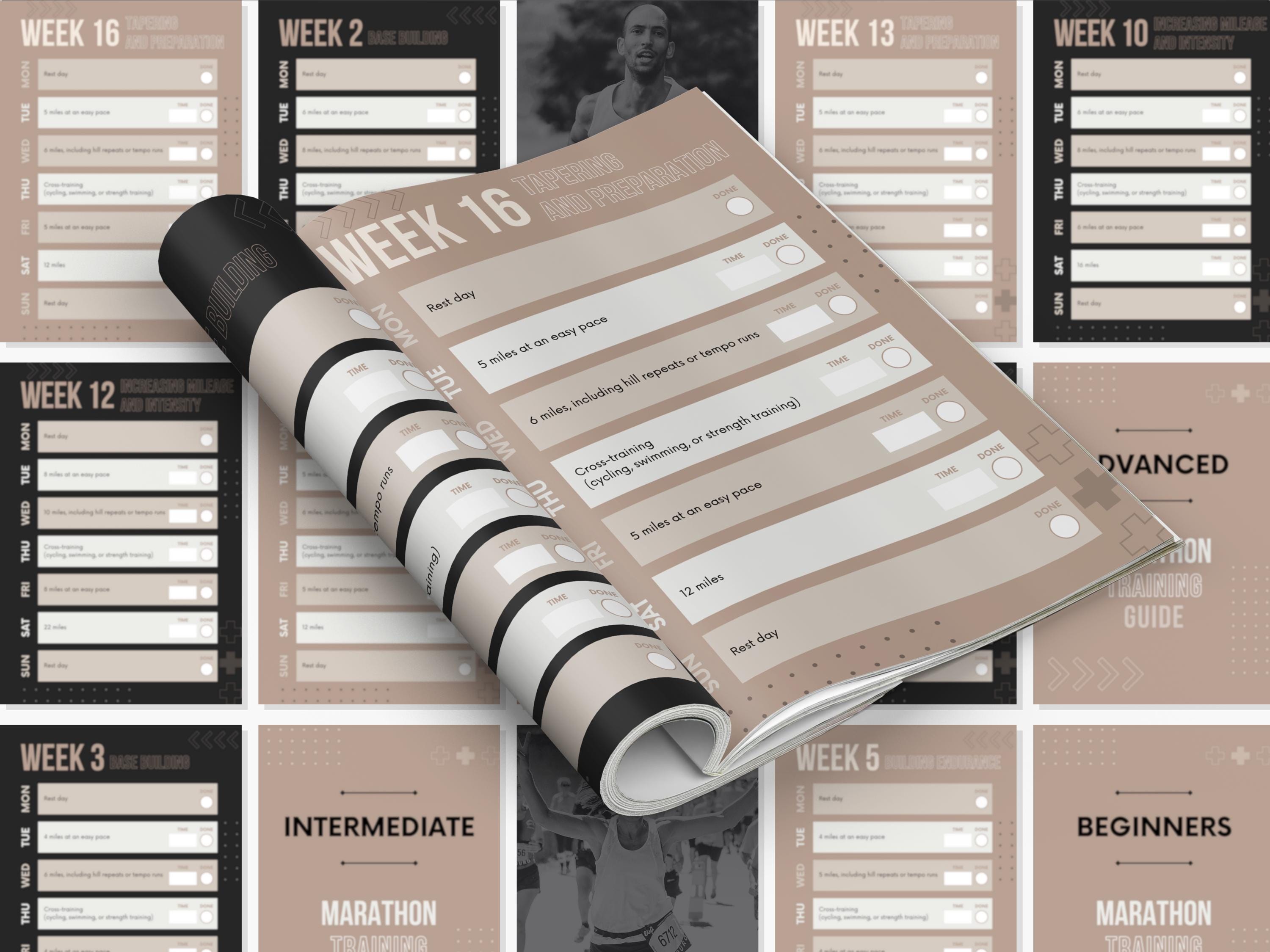 Marathon Training Plan and Journal, Running Tracker Log, 16 Week ...