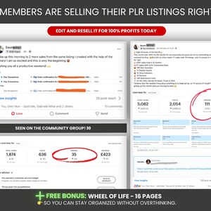 May include: Image showing Etsy seller statistics with the text "THESE MEMBERS ARE SELLING THEIR PLR LISTINGS RIGHT NOW!". The image includes screenshots of sales data, with circled numbers highlighting order counts and revenue. Text encourages reselling for profits.