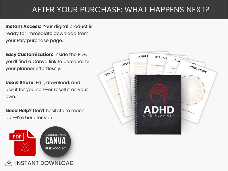 1000 Adhd Life Planner & Calendar Bundle Pdf, Adhd Planner Printable, Adult Adhd Digital Planner, Editable Canva Productivity Journal PLR image 16