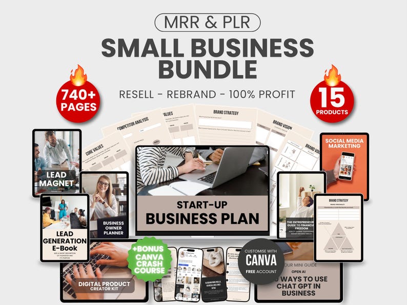 Small Business Plan Template, Brand Planner MRR Master Resell Rights, Editable PLR Canva Template, Canva Small Business Plan Template image 1