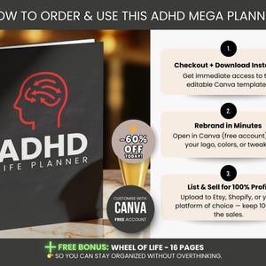 1000 Adhd Life Planner & Calendar Bundle Pdf, Adhd Planner Printable, Adult Adhd Digital Planner, Editable Canva Productivity Journal PLR image 9