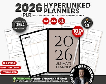 2026 Digitaler Planer, Verlinkter Goodnotes Planer, Canva, Digital Life Planner, Tagesplaner, Wochenplaner, Monatsplaner, PLR Right