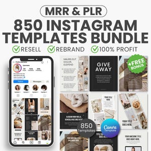 850 Instagram Templates Bundle, Social Media Template Bundle,  PLR Instagram Posts, Canva Instagram Template, Instagram Post MRR PLR