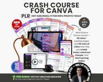 Canva Crash Course for Beginners, Learn Canva Fast with Editable PLR Templates, Canva Online Training Design Guide to Sell Digital Products