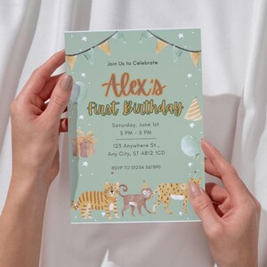 Jungle Birthday Invitation | Editable Safari Party Invite | Watercolour | Instant Download