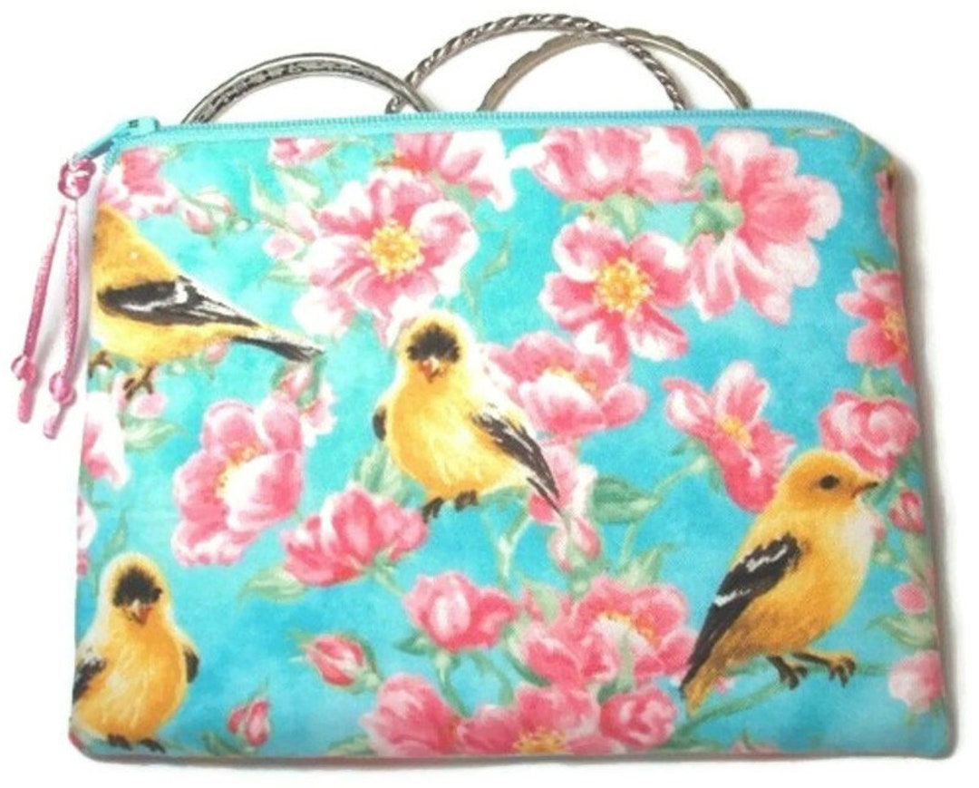 Large Padded Zipper Pouch in Goldfinch Blossom Print Etsy