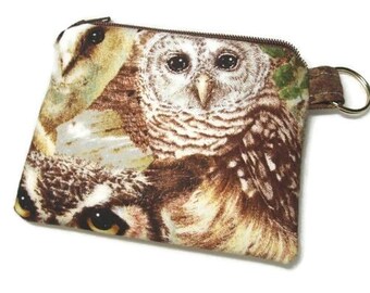 Mini Coin Change Zipper Pouch Purse for Jewelry, Pill Case, Ear Buds in Owls of Wonder Print