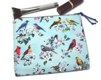 Large Padded Zipper Pouch in Tweethearts- Lover Birds  Print