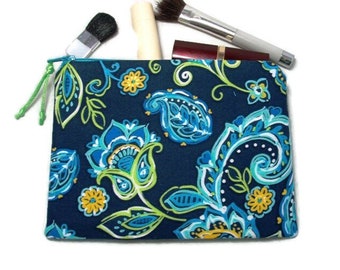 Padded Zipper Pouch in Navy Jacobean Floral Print