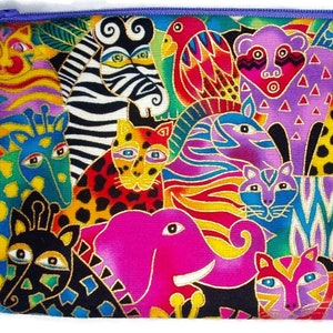 Large Padded Zipper Pouch in Laurel Burch Mythical Jungle Rainbow Menagerie Print