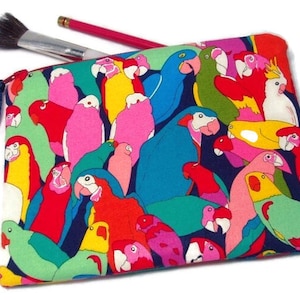 Large Padded Zipper Pouch in  Rainbow Parrot Print