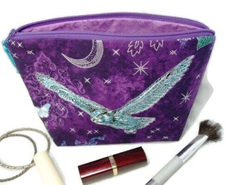 The Wedgie Bag- Stand Up Flat Bottom Zipper Cosmetic Pouch in Hydrangea Birdsong Print