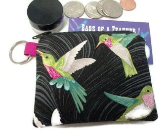 Hummingbird Wave Print Mini Zipper Pouch: Coin, Jewelry, Pill Case