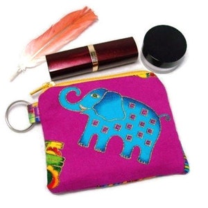 Mini Coin Change Zipper Pouch Purse for Jewelry, Pill Case, Ear Buds in Laurel Burch Pink Secret Jungle Print