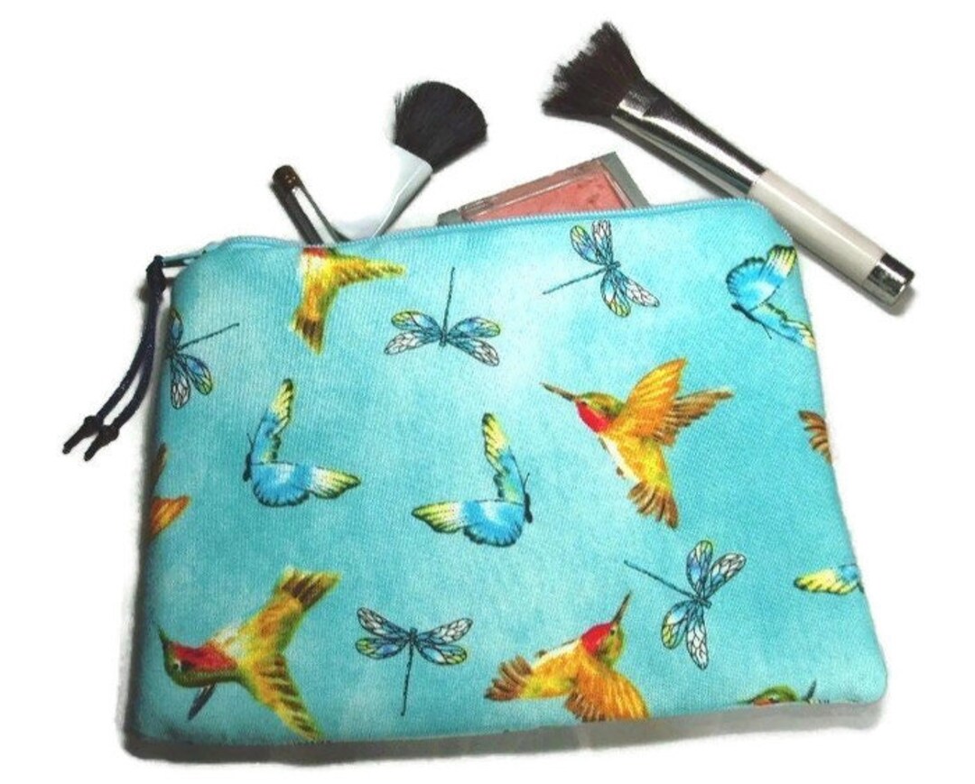 Padded Zipper Pouch in Prelude Hummingbird and Butterfly Print Etsy