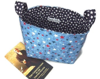 Fabric Storage Bin-Tote-Organizer in Patriotic Stars Print