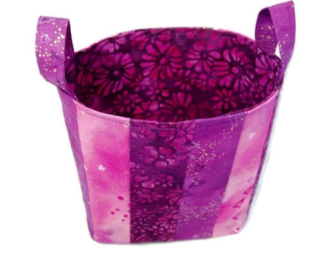 Small Reversible Fabric Storage Bin or Tote in Laurel Burch Glitter and Batik Scattered Petals