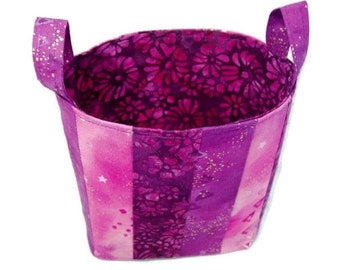 Small Reversible Fabric Storage Bin or Tote in Laurel Burch Glitter and Batik Scattered Petals Print