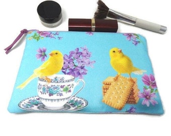 Large Padded Zipper Pouch in Canary Tea Party Print