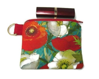 Mini Coin Change Zipper Pouch Purse for Jewelry, Pill Case, Ear Buds in Poppy Dreams Print