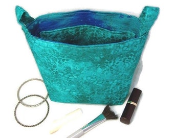 Fabric Storage Bin-Tote-Organizer in Turquoise Peacock Symphony Print