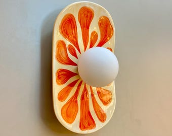 Orangenblüten Keramik Wandleuchte, handbemalte Opalglas Globe Light, türkische Keramik Boho Wandleuchte für Schlafzimmer Flur,