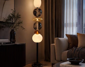 Moderne Glas Stehlampe, Skulpturale Stehlampe, Handgefertigte Glas Beleuchtung, Luxus Stehleuchte, Zeitgenössische Wohnzimmer Dekoration