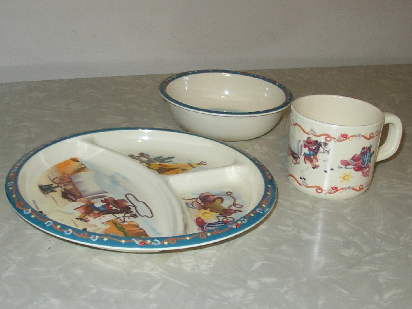 3 Piece Childrens Melamine Western Dinnerware Set Etsy