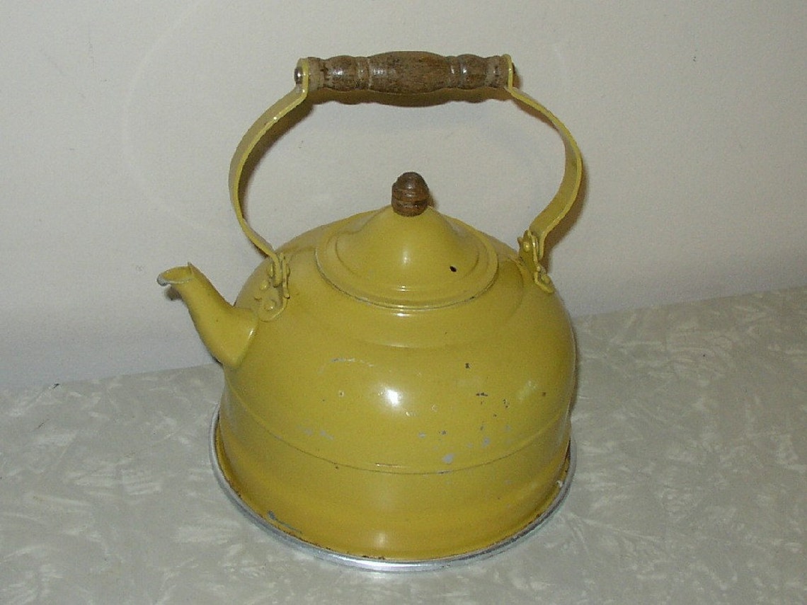 Mustard Yellow Tea Kettle with Wooden Handle Etsy