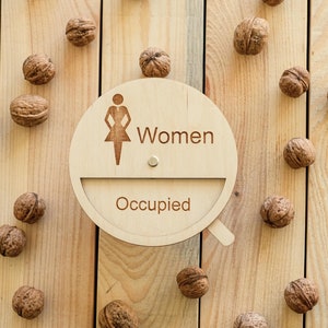 Bathroom Vacant Occupied Sign, Rustic Toilet Ladies Sign, WC Door Hanger, Wooden Toilet Plaque for Office, Sliding Sign