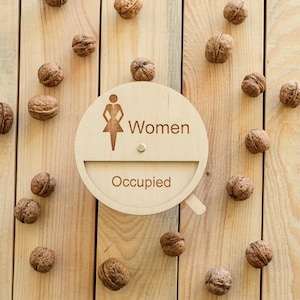 Toilet Female Plaque, Toilet Door Hanger, Wooden Restroom Door Sign, Rustic Toilet Gender Sign, Vacant Occupied Sign for Water Closet WC