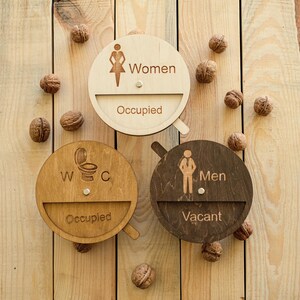 Wooden Toilet Sign, Occupied Vacant Door Plaque, Restroom WC Indicator