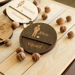Toilet Indicator Wood, Bathroom Occupied Sign, Water Closet Sign Vacant Occupied, Toilet Door Sign, Male Female WC Icons, Housewarming Gift