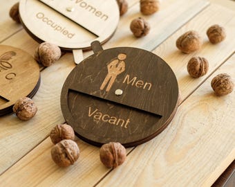 Letrero de baño ocupado, indicador de inodoro de madera, letrero de retrete, letrero de puerta de baño libre, iconos de WC para hombres y mujeres