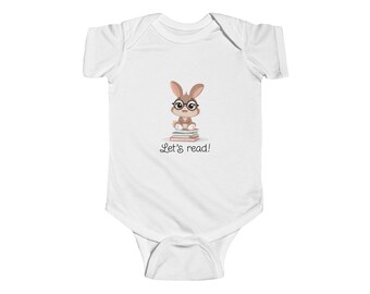 Let's Read Bunny Infant Onesie Baby Outfit, Book Lover  SIZES Newborn - 24 Months, Rabbit Print Bodysuit, Baby Shower Gift, Bunny Toddler