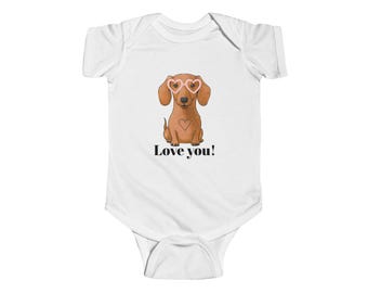 Dachshund Baby Bodysuit, Dog Lover Baby Clothes, Animal Print Infant Onsie, Pet Owner Baby Outfit, Cute Weiner Dog Creeper