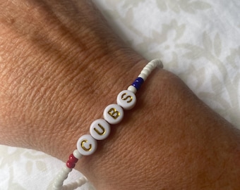 GO CUBS GO Bracelet, Chicago Cubs fan gift, baseball bracelet, Personalized Gift, Beaded Bracelet