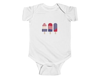 Independence Day Ice Cream Popsicle Baby sizes NEWBORN- 24 mo., 4th of July Outfit, Patriotic Baby Onesie, USA Onesie, Summer Holiday Onesie