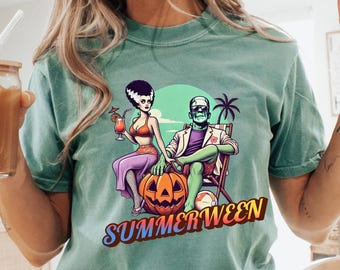 Comfort Colors® Summerween Tshirt, Spooky Summer Vibes Funny Spooky Beach Party Tee Vacation Shirt Scary Movie Lover Gift Trendy Aesthetic