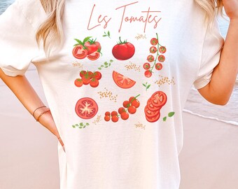 Camiseta Les Tomates de Comfort Colors®, camiseta de frutas, camiseta botánica, camiseta vegana de estilo cottagecore, camiseta de jardín, camiseta de verduras con estética gourmet.