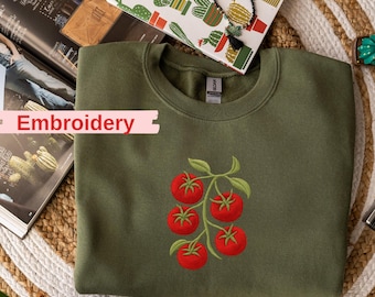 Tomato Embroidered Sweatshirt – Cottagecore Farm Aesthetic Shirt, Cute Veggie Pullover for Granola Girls, Gardener Gift for Her