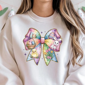 Coquette Bow Bunny Ears Sweatshirt, Cute Easter Bunny Shirt, Aesthetic Rabbit Tee, Happy Easter Gift, Soft Girl Spring Outfit,Easter Women&#39;s