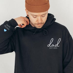 Custom Dad Est with Kids Names and Heart on Sleeve Sweatshirt,Unique Gifts for Dad,Father's Day Sweatshirts,Custom Father's Day Sweatshirts