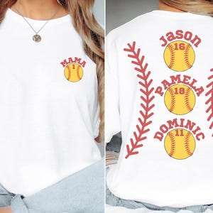 Baseball Softball Mom Shirt, Softball Baseball Mom Shirt, Ballpark Mama Shirt, Names on Back Custom Baseball Mom Gift, Softball Mom Gift