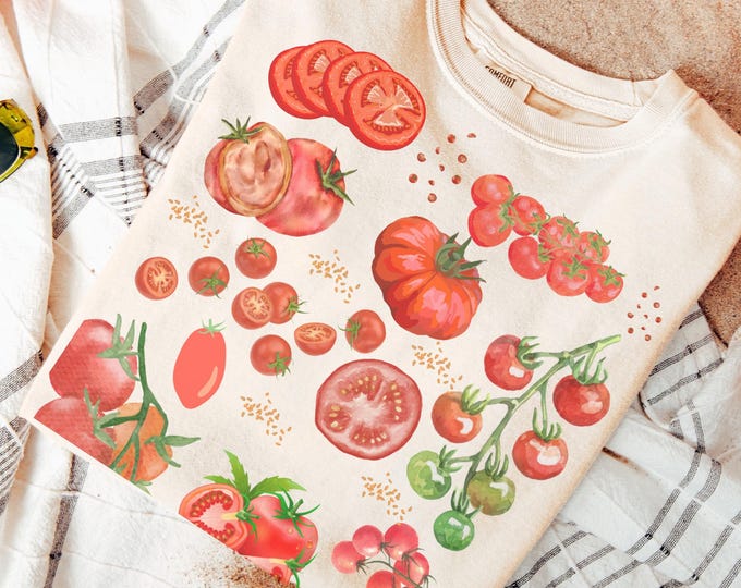 Comfort Colors® Tomato Shirt, Fruit Shirt, Botanical Shirt, Cottagecore Clothing Vegan Shirt, Garden Shirt Vegetable Shirt,Aesthetic Clothes