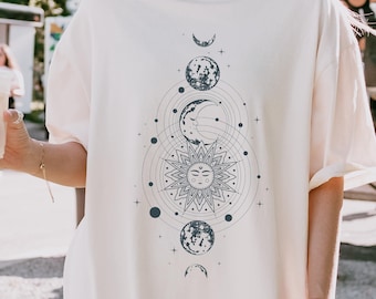 Mystic Moon And Sun Shirt, Mystical Moon Phase Shirt, Boho Vintage Moon Halloween Shirt, Celestial Moon Shirt,Spiritual T-Shirt,Witchy shirt