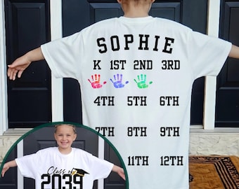 CFirst Day of School Shirt, Personalized Class 2039 Handprint Tee, Grow With Me Keepsake, Kids Graduation Gift, Yearly Photo Outfit
